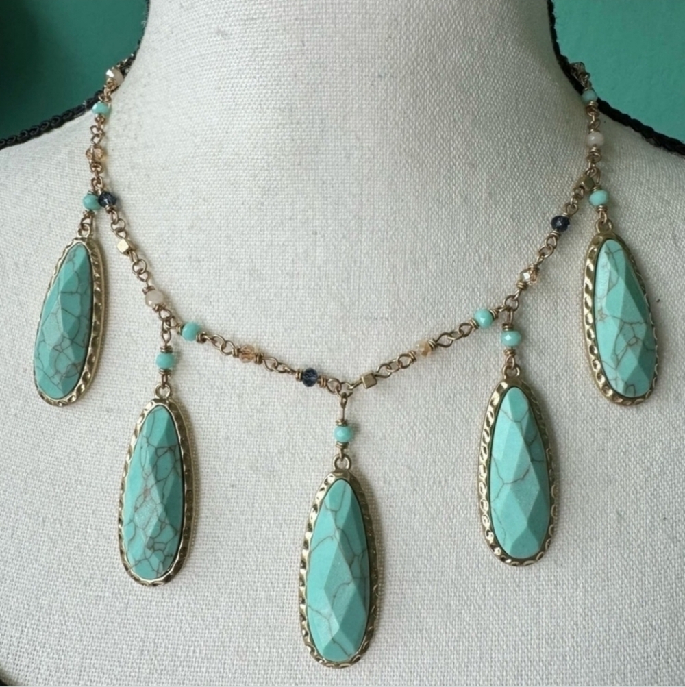 Time And True Mix Of Glass Stone Faux Turquoise Beaded Dangle Necklace